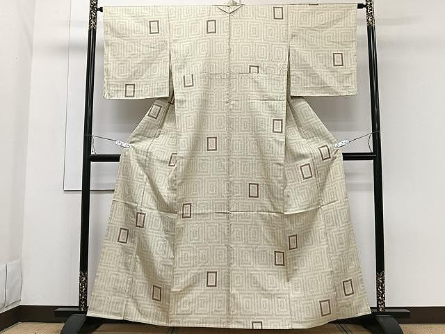 平和屋着物▽上質な紬 単衣 幾何学文 正絹 逸品 CAAW1339xi