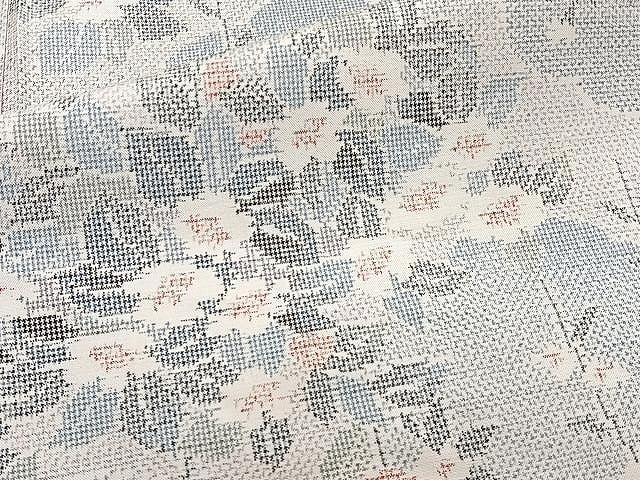 平和屋着物▽上質な紬 単衣 草花文 正絹 逸品 CAAW1342xi