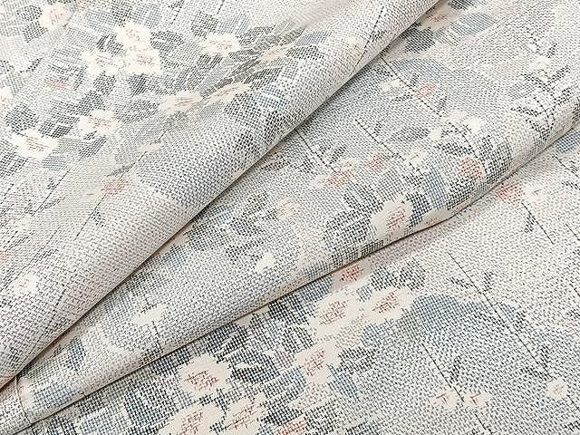 平和屋着物▽上質な紬 単衣 草花文 正絹 逸品 CAAW1342xi