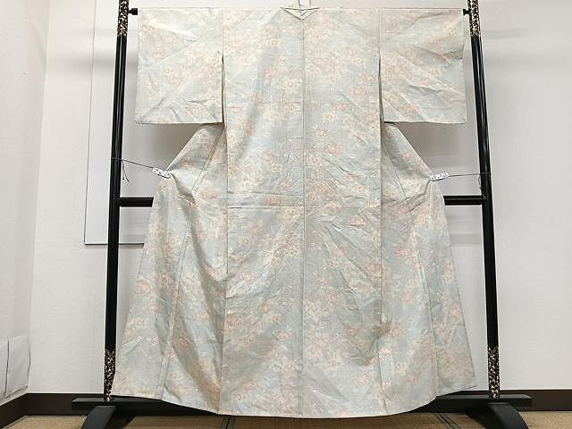 平和屋着物▽上質な紬 単衣 枝花文 正絹 逸品 CAAW1343xi
