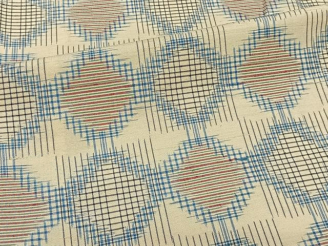 平和屋着物▽上質な紬 単衣 幾何学文 正絹 逸品 CAAW1346xi