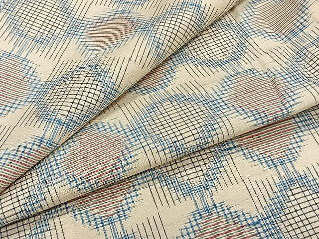 平和屋着物▽上質な紬 単衣 幾何学文 正絹 逸品 CAAW1346xi