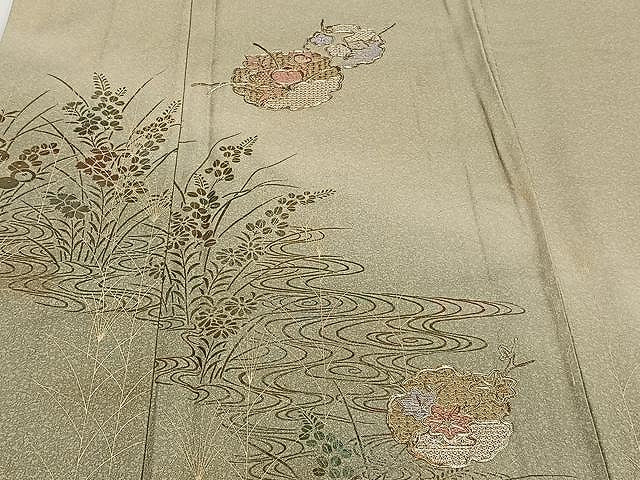 平和屋着物▽中国三大刺繍 スワトウ刺繍 訪問着 単衣 駒刺繍 流水雪輪花文 暈し染め 金彩 正絹 逸品 CAAW1360xi