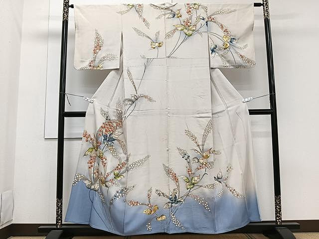 平和屋着物▽セミアンティーク 大正ロマン 訪問着 単衣 草花文 暈し染め 金彩 正絹 逸品 CAAW1362xi