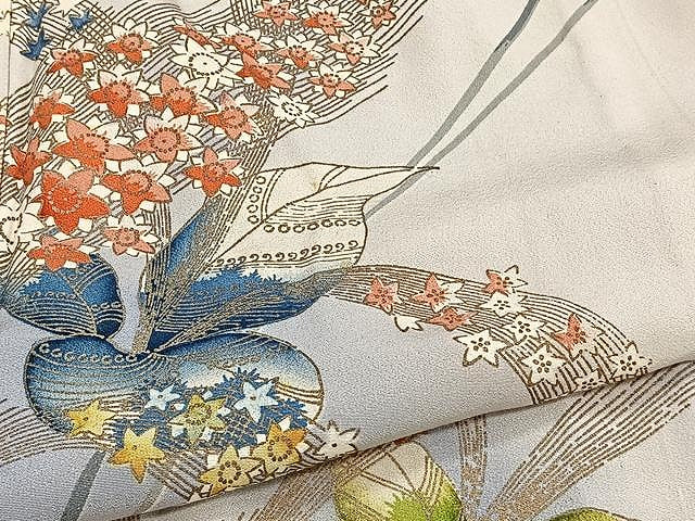 平和屋着物▽セミアンティーク 大正ロマン 訪問着 単衣 草花文 暈し染め 金彩 正絹 逸品 CAAW1362xi