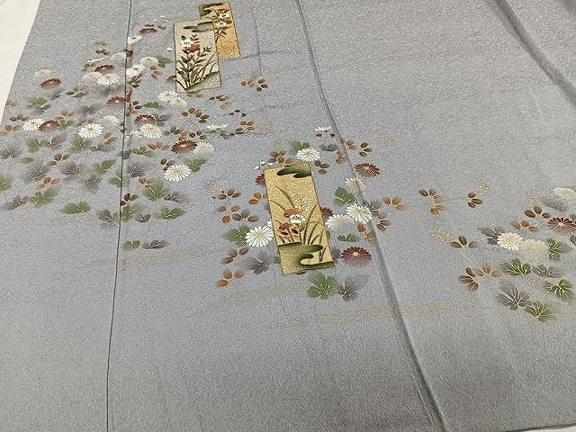 平和屋着物▽訪問着 単衣 短冊草花文 金彩 正絹 逸品 CAAW1368xi