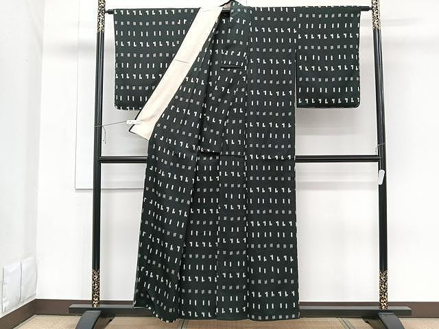 平和屋着物▽上質なお召 単衣 抽象文 正絹 逸品 CAAW1377xi