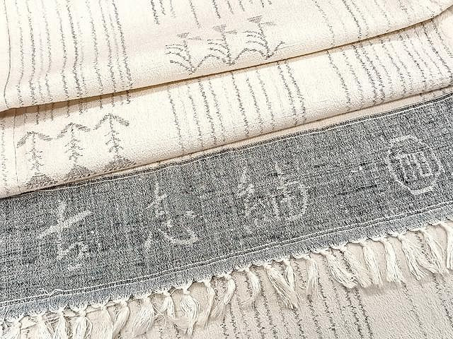 平和屋着物▽古志紬 単衣 花間道 加納別誂 反端付き 正絹 逸品 CAAW1380xi