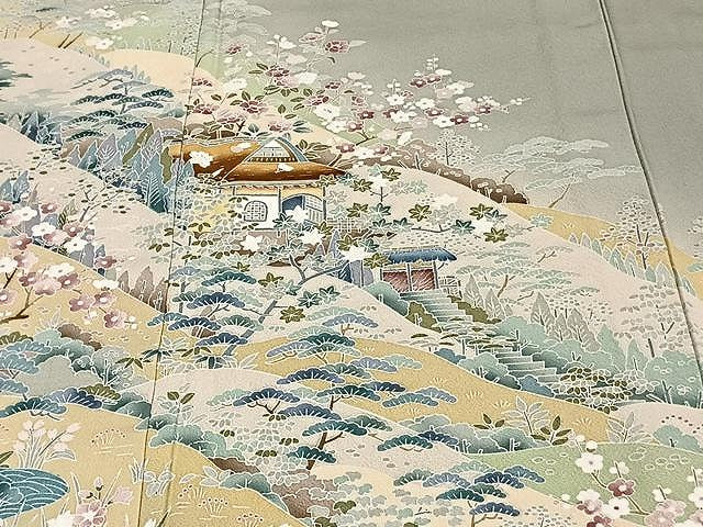 平和屋着物▽訪問着 単衣 友禅 風景文 暈し染め 正絹 逸品 CAAW1381xi