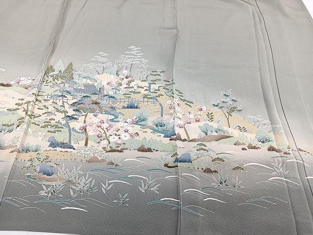 平和屋着物▽訪問着 単衣 友禅 風景文 暈し染め 正絹 逸品 CAAW1381xi