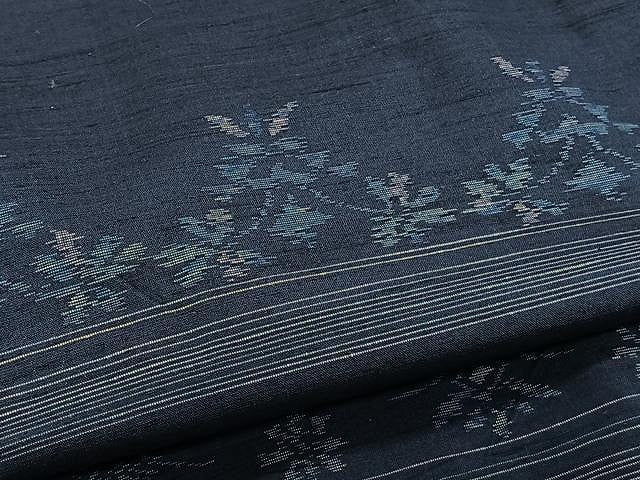 平和屋着物▽上質な紬 単衣 草花文 正絹 逸品 CAAW1382xi