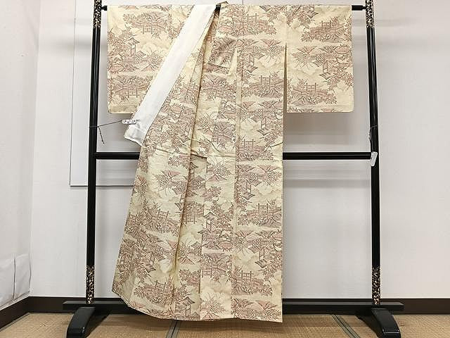 平和屋着物▽上質な紬 単衣 風景文 正絹 逸品 未使用 CAAW1385xi