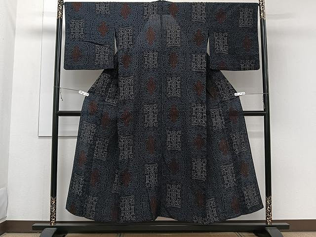 平和屋着物▽結城ちぢみ 単衣 花唐草文 正絹 逸品 CAAW1393xi