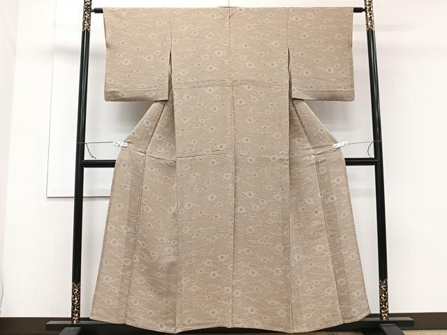 平和屋着物▽上質な小紋 単衣 型染め 草花文 鬼しぼ縮緬 正絹 逸品 CAAW1529xi