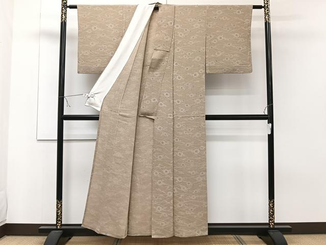 平和屋着物▽上質な小紋 単衣 型染め 草花文 鬼しぼ縮緬 正絹 逸品 CAAW1529xi