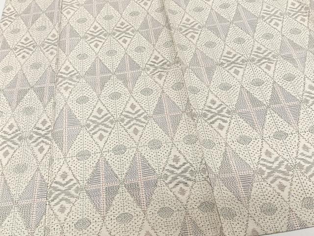 平和屋着物▽上質なお召 単衣 幾何学文 正絹 逸品 CAAW1530xi