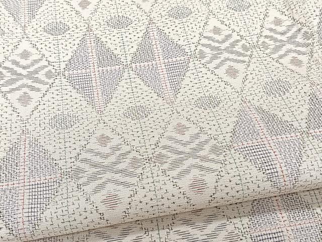 平和屋着物▽上質なお召 単衣 幾何学文 正絹 逸品 CAAW1530xi
