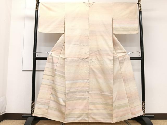 平和屋着物▽紅花紬 米沢 訪問着 単衣 霞文 正絹 逸品 CAAW1532xi