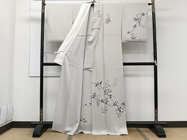 平和屋着物▽訪問着 単衣 刺繍 草花文 金彩 正絹 逸品 CAAW1537xi