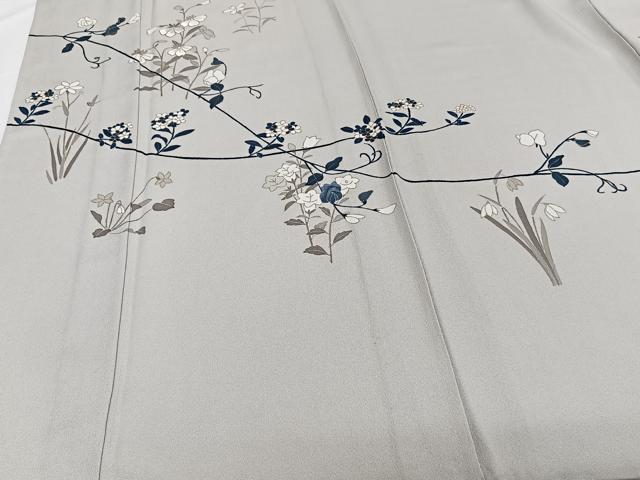 平和屋着物▽訪問着 単衣 刺繍 草花文 金彩 正絹 逸品 CAAW1537xi