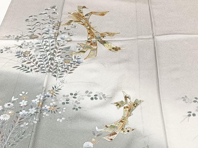 平和屋着物▽訪問着 単衣 駒刺繍 束ね熨斗草花文 暈し染め 金銀彩 正絹 逸品 CAAW1539xi