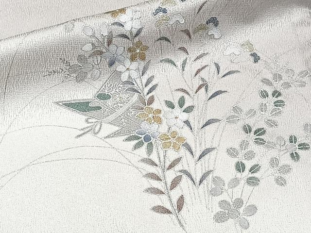 平和屋着物▽訪問着 単衣 駒刺繍 束ね熨斗草花文 暈し染め 金銀彩 正絹 逸品 CAAW1539xi