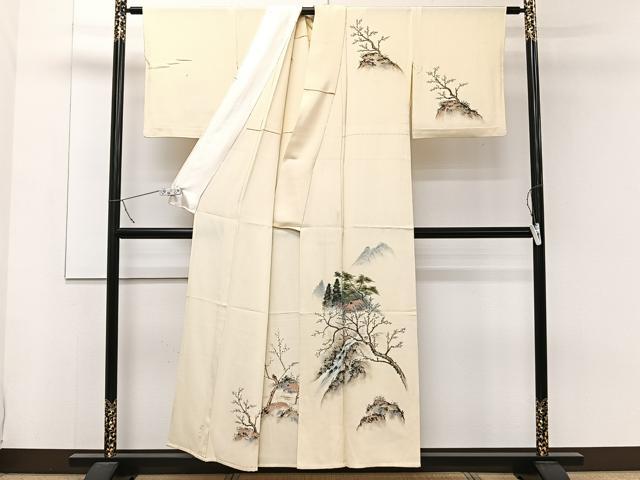 平和屋着物▽訪問着 単衣 作家物 手描き 風景文 正絹 逸品 CAAW1540xi