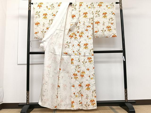 平和屋着物▽上質な小紋 単衣 流水草花文 正絹 逸品 CAAW1544xi