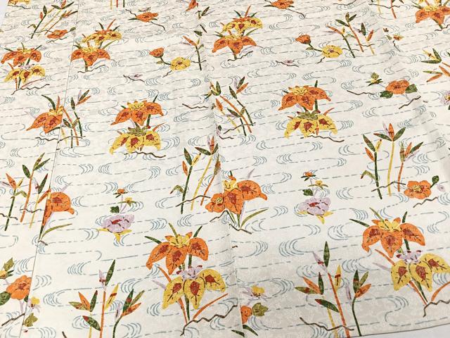 平和屋着物▽上質な小紋 単衣 流水草花文 正絹 逸品 CAAW1544xi