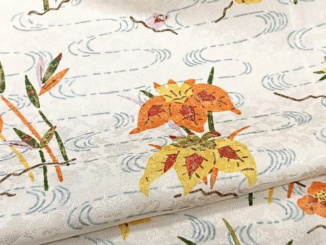 平和屋着物▽上質な小紋 単衣 流水草花文 正絹 逸品 CAAW1544xi