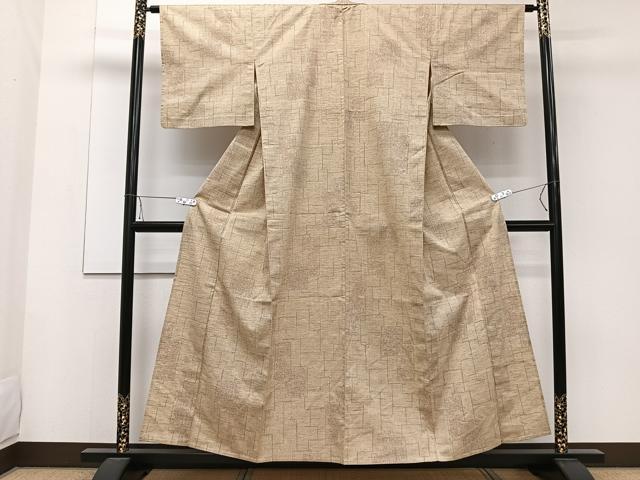 平和屋着物▽上質な紬 単衣 幾何学文 正絹 逸品 CAAW1547xi