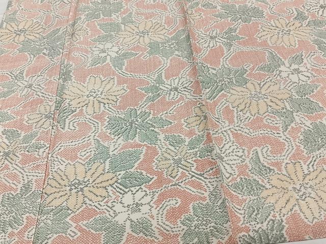 平和屋着物▽上質な紬 単衣 花唐草文 正絹 逸品 CAAW1549xi