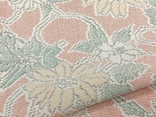 平和屋着物▽上質な紬 単衣 花唐草文 正絹 逸品 CAAW1549xi