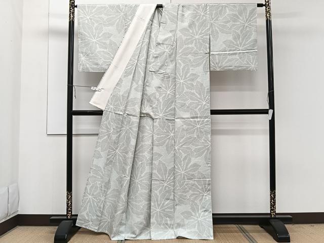 平和屋着物▽上質な紬 単衣 舞葉文 正絹 逸品 CAAW1550xi