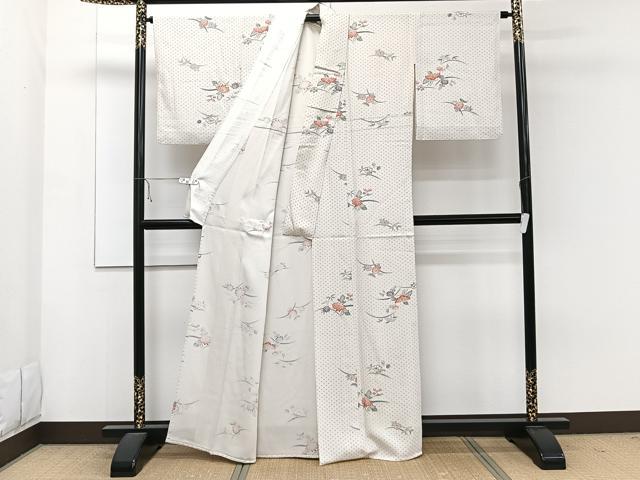 平和屋着物▽上質な小紋 単衣 草花文 正絹 逸品 CAAW1570xi
