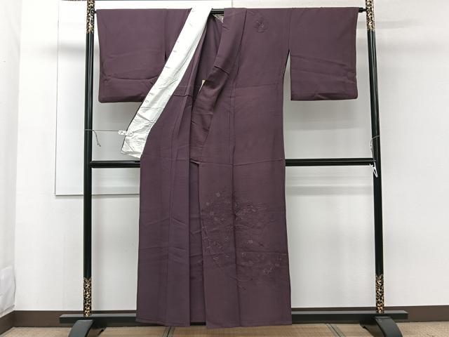 平和屋着物▽中国三大刺繍 スワトウ刺繍 総刺繍 訪問着 単衣 鏡浦花鳥文 似せ紫色 正絹 逸品 CAAW1571xi