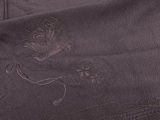 平和屋着物▽中国三大刺繍 スワトウ刺繍 総刺繍 訪問着 単衣 鏡浦花鳥文 似せ紫色 正絹 逸品 CAAW1571xi