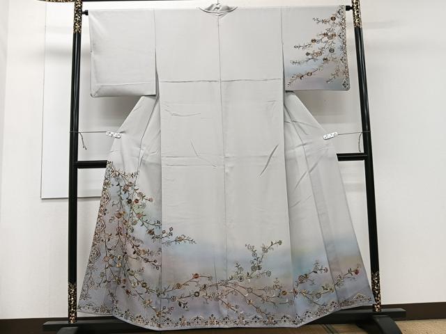 平和屋着物▽中国三大刺繍 スワトウ刺繍 総刺繍 訪問着 単衣 枝花文 暈し染め 金糸 正絹 逸品 CAAW1572xi