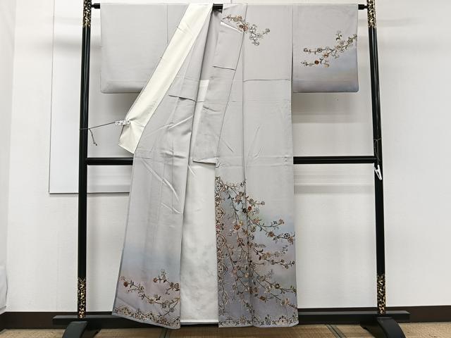 平和屋着物▽中国三大刺繍 スワトウ刺繍 総刺繍 訪問着 単衣 枝花文 暈し染め 金糸 正絹 逸品 CAAW1572xi