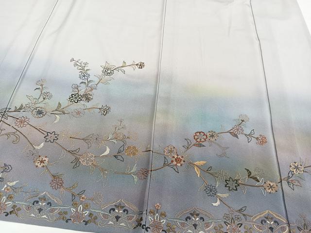 平和屋着物▽中国三大刺繍 スワトウ刺繍 総刺繍 訪問着 単衣 枝花文 暈し染め 金糸 正絹 逸品 CAAW1572xi