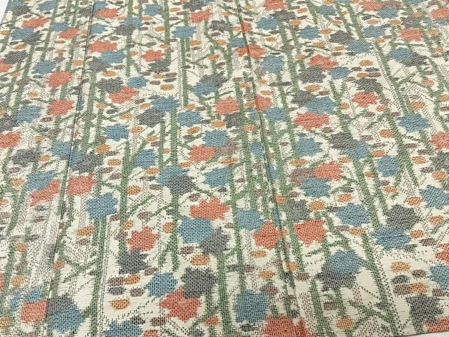 平和屋着物▽上質な紬 単衣 草花文 正絹 逸品 CAAW1573xi