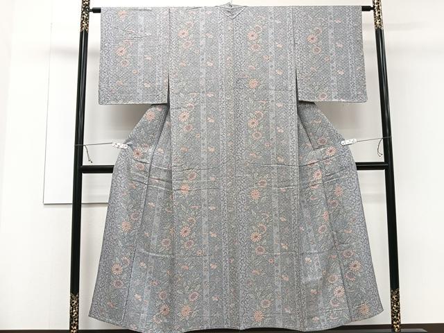 平和屋着物▽上質な小紋 単衣 更紗花唐草文 正絹 逸品 CAAW1574xi