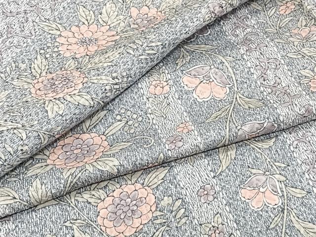 平和屋着物▽上質な小紋 単衣 更紗花唐草文 正絹 逸品 CAAW1574xi