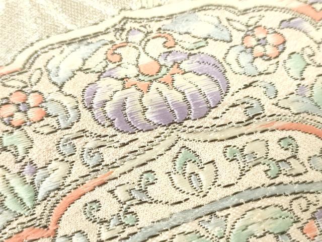 平和屋着物▼六通柄袋帯 唐織 天平華紋に菊唐草 金銀糸 正絹 逸品 CAAW1618ak