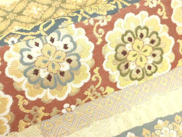 平和屋着物▼六通柄袋帯 横段花文 金糸 正絹 逸品 CAAW1681ak