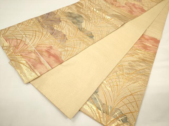 平和屋着物▼六通柄袋帯 雲取りススキ文 金糸 正絹 逸品 CAAW1705ak