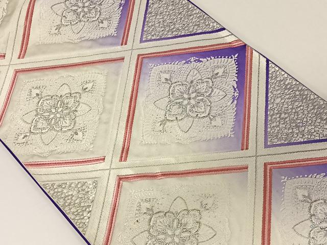 平和屋着物◎六通柄袋帯 唐織 花菱文 銀糸 正絹 逸品 CAAW2009ua