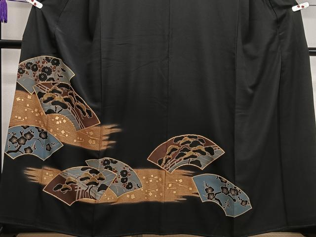 平和屋着物■豪華黒留袖 駒刺繍 地紙梅松文 金彩 正絹 逸品 CAAW2017ua