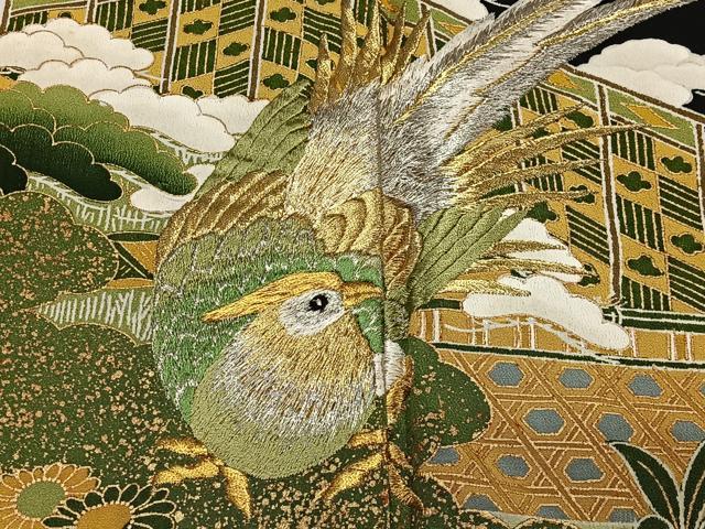 平和屋着物■豪華黒留袖 刺繍 花鳥文 金彩 正絹 逸品 CAAW2376ua