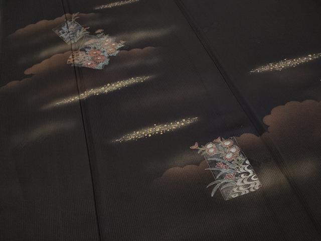 平和屋着物▽訪問着 単衣 破れ色紙扇面花文 金銀彩 三越扱い 正絹 逸品 CAAW2809ut